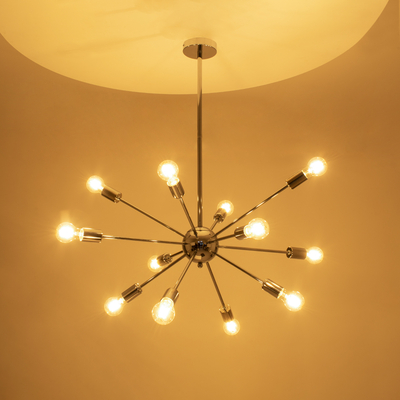 GLOBOSTAR® MILANO 01487 Μοντέρνο Φωτιστικό Οροφής με Ντουί 12 x E27 AC 220-240V IP20 - Ασημί - Μ80 x Π80 x Υ80cm