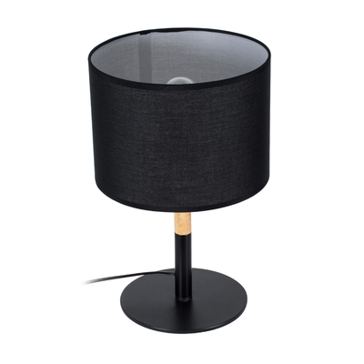 GloboStar® BRONX 01519 Μοντέρνο Επιτραπέζιο Φωτιστικό Πορτατίφ Μονόφωτο 1 x E27 IP20 Μαύρο Μέταλλο, Μπεζ Ξύλο με Μαύρο Ύφασμα - Μ25 x Π25 x Υ40cm