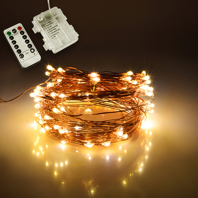 GLOBOSTAR® STRINGLIGHT 79780 Σετ Γιρλάντας 10m 100 LED με Κουτί Τροφοδοσίας & RF Ασύρματο Χειριστήριο LED 6W 420lm 360° DC 5V με 3xAAA Μπαταρίες Αδιάβροχο IP54 Θερμό Λευκό 2700Κ Dimmable - Χάλκινο - Μ1000 x Π0.6 x Υ0.6cm - 1 Χρόνο Εγγύηση