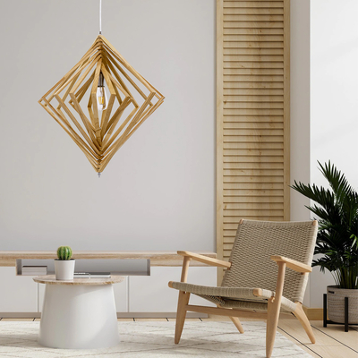 GLOBOSTAR® OCTAVE 01431 Μοντέρνο Κρεμαστό Φωτιστικό Οροφής με Ντουί 1 x E27 AC 220-240V IP20 - Μπεζ - Μ64 x Π64 x Y66cm