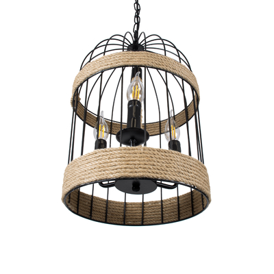 GLOBOSTAR® MERLIN 00865 Vintage Κρεμαστό Φωτιστικό Οροφής με Ντουί 3 x E14 AC 220-240V IP20 - Μαύρο & Μπεζ - Μ28 x Π28 x Υ40cm