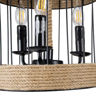 GLOBOSTAR® MERLIN 00865 Vintage Κρεμαστό Φωτιστικό Οροφής με Ντουί 3 x E14 AC 220-240V IP20 - Μαύρο & Μπεζ - Μ28 x Π28 x Υ40cm