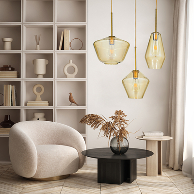 GLOBOSTAR® AMARIS 00869 Μοντέρνο Κρεμαστό Φωτιστικό Οροφής με Ντουί 1 x E27 AC 220-240V IP20 - Χρυσό Πλατίνα & Μελί - Μ22 x Π22 x Y22cm