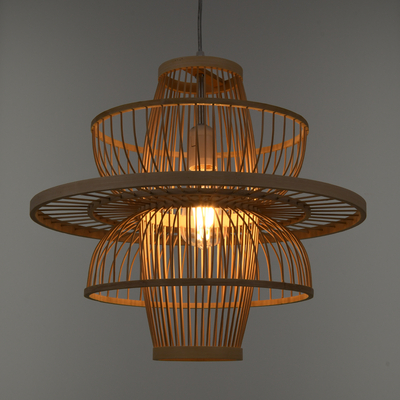 GLOBOSTAR® BALI 00861 Boho Κρεμαστό Φωτιστικό Οροφής με Ντουί 1 x E27 AC 220-240V IP20 - Μπεζ - Μ45 x Π45 x Υ42.5cm