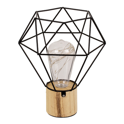 GloboStar® ANTLER 01441 Επιτραπέζιο Φωτιστικό Πορτατίφ LED 2.2W 154lm 360° DC 5V IP20 Θερμό Λευκό 3000K Μαύρο Μέταλλο με Μπεζ Ξύλο - Μ19 x Π19 x Υ23cm - 2 Xρόνια Εγγύηση