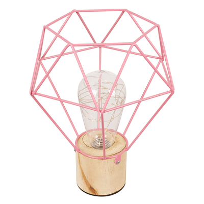 GloboStar® ANTLER 01442 Επιτραπέζιο Φωτιστικό Πορτατίφ LED 2.2W 154lm 360° DC 5V IP20 Θερμό Λευκό 3000K Ροζ Μέταλλο με Μπεζ Ξύλο - Μ19 x Π19 x Υ23cm - 2 Xρόνια Εγγύηση