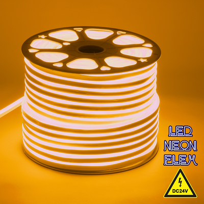 GloboStar® 70566 OVALE 120° Degree Neon Flex Epistar LED SMD 2835 1m 12W/m 120LED/m 720lm/m 120° DC 24V Αδιάβροχη IP68 Gold - Ultra Θερμό 2200K Dimmable