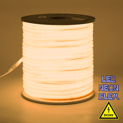 GLOBOSTAR® NEOTUBE 70582 Ταινία Neon Flex LED 12W/m 840lm/m 360° DC 24V Αδιάβροχο IP65 120 x SMD2835 Chip/m Θερμό Λευκό 2700K Dimmable - Μ100 x Π1.3 x Υ1.3cm - 3 Χρόνια Εγγύηση