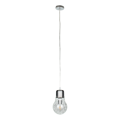 GLOBOSTAR® LAMP 01676 Μοντέρνο Κρεμαστό Φωτιστικό Οροφής με Ντουί 1 x E27 AC 220-240V IP20 - Ασημί & Διάφανο - Μ15 x Π15 x Υ27cm