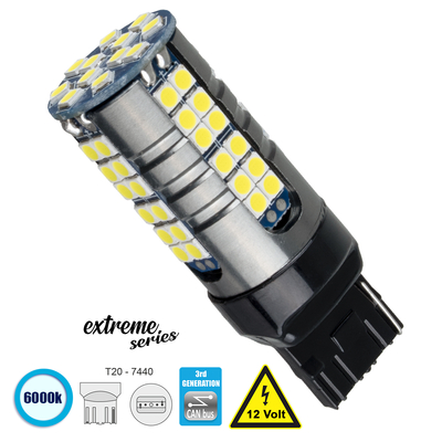 GLOBOSTAR® W21W-T20 81161 Λάμπα W21W T20 7440 CANbus LED 19W 2100lm 360° DC 12V IP20 Ψυχρό Λευκό 6000K - 66 x Epistar SMD3030 Chip - Μ2.1 x Π2.1 x Υ5.8cm - 1 Χρόνο Εγγύηση
