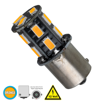 GLOBOSTAR® PY21W-1156 81213 Λάμπα PY21W 1156 BAU15S LED 2W 300lm 360° DC 12V IP20 Πορτοκαλί - 13 x Epistar SMD5630 Chip - Μ1.9 x Π1.9 x Υ4cm - 1 Χρόνο Εγγύηση