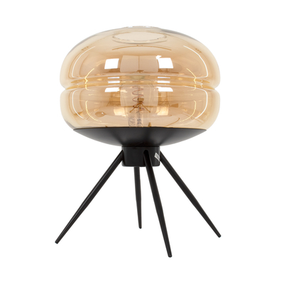 GloboStar® JAVAN 00737 Μοντέρνο Επιτραπέζιο Φωτιστικό Πορτατίφ Μονόφωτο 1 x E27 IP20 Μελί Γυαλί με Μαύρο Μέταλλο - Μ30 x Π30 x Y19cm