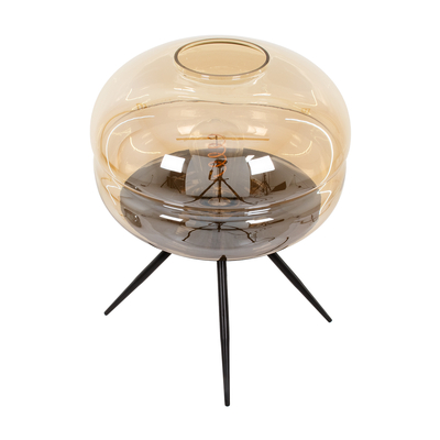 GloboStar® JAVAN 00737 Μοντέρνο Επιτραπέζιο Φωτιστικό Πορτατίφ Μονόφωτο 1 x E27 IP20 Μελί Γυαλί με Μαύρο Μέταλλο - Μ30 x Π30 x Y19cm