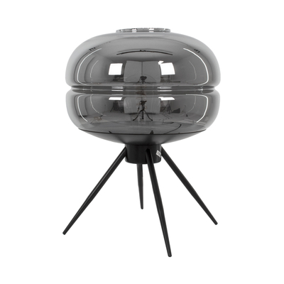 GloboStar® JAVAN 00738 Μοντέρνο Επιτραπέζιο Φωτιστικό Πορτατίφ Μονόφωτο 1 x E27 IP20 Ασημί Γυαλί με Μαύρο Μέταλλο - Μ30 x Π30 x Υ19cm