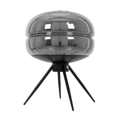 GloboStar® JAVAN 00738 Μοντέρνο Επιτραπέζιο Φωτιστικό Πορτατίφ Μονόφωτο 1 x E27 IP20 Ασημί Γυαλί με Μαύρο Μέταλλο - Μ30 x Π30 x Υ19cm