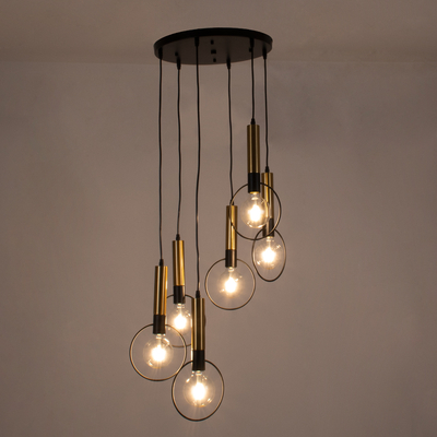 GLOBOSTAR® OLVERO 00774 Μοντέρνο Κρεμαστό Φωτιστικό Οροφής με Ντουί 6 x E27 AC 220-240V IP20 - Μαύρο & Χρυσό - Μ55 x Π55 x Y130cm