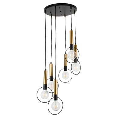 GLOBOSTAR® OLVERO 00774 Μοντέρνο Κρεμαστό Φωτιστικό Οροφής με Ντουί 6 x E27 AC 220-240V IP20 - Μαύρο & Χρυσό - Μ55 x Π55 x Y130cm