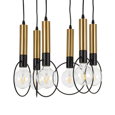 GLOBOSTAR® OLVERO 00774 Μοντέρνο Κρεμαστό Φωτιστικό Οροφής με Ντουί 6 x E27 AC 220-240V IP20 - Μαύρο & Χρυσό - Μ55 x Π55 x Y130cm