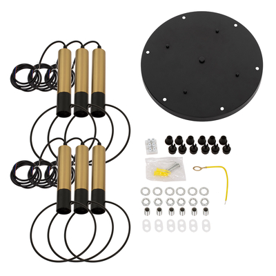 GLOBOSTAR® OLVERO 00774 Μοντέρνο Κρεμαστό Φωτιστικό Οροφής με Ντουί 6 x E27 AC 220-240V IP20 - Μαύρο & Χρυσό - Μ55 x Π55 x Y130cm