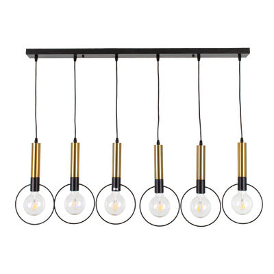 GLOBOSTAR® OLVERO 00776 Μοντέρνο Κρεμαστό Φωτιστικό Οροφής με Ντουί 6 x E27 AC 220-240V IP20 - Μαύρο & Χρυσό - Μ110 x Π18 x Y130cm