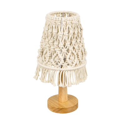 GloboStar® RWANDA 36210 Boho Επιτραπέζιο Φωτιστικό Πορτατίφ Μονόφωτο 1 x E27 IP20 Μπεζ Σχοινί με Καφέ Ξύλο - Μ15 x Π15 x Υ30cm