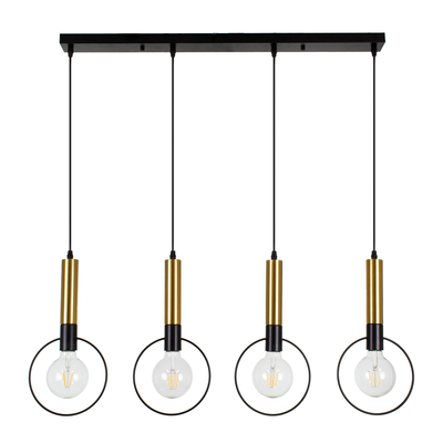 GLOBOSTAR® OLVERO 00775 Μοντέρνο Κρεμαστό Φωτιστικό Οροφής με Ντουί 4 x E27 AC 220-240V IP20 - Μαύρο & Χρυσό - Μ90 x Π18 x Y130cm