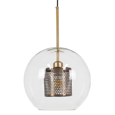 GLOBOSTAR® AVERY 00740 Μοντέρνο Κρεμαστό Φωτιστικό Οροφής με Ντουί 1 x E27 AC 220-240V IP20 - Διάφανο & Χρυσό - Μ30 x Π30 x Υ48cm