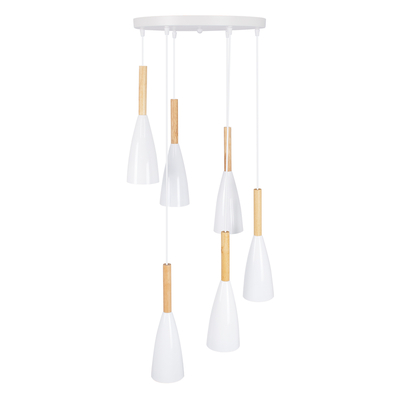 GLOBOSTAR® DILLON 00629 Μοντέρνο Κρεμαστό Φωτιστικό Οροφής με Ντουί 6 x E27 AC 220-240V IP20 - Λευκό & Μπεζ - Μ52 x Π52 x Y130cm