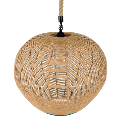 GLOBOSTAR® SIMON 00727 Boho Κρεμαστό Φωτιστικό Οροφής με Ντουί 1 x E27 AC 220-240V IP20 - Μπεζ & Μπλε - Μ50 x Π50 x Y47cm