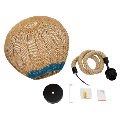 GLOBOSTAR® SIMON 00727 Boho Κρεμαστό Φωτιστικό Οροφής με Ντουί 1 x E27 AC 220-240V IP20 - Μπεζ & Μπλε - Μ50 x Π50 x Y47cm