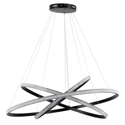 GLOBOSTAR® DIAMOND TRIO 61140-DECO Μοντέρνο Κρεμαστό Φωτιστικό Οροφής LED 150W 18379lm 360° AC 220-240V IP20 Ρυθμιζόμενο Λευκό CCT με Χειριστήριο από 2700K έως 6000K Dimmable - Lumileds SMD Chip - Μαύρο Ματ - Μ100 x Π100 x Υ100cm - 3 Χρόνια Εγγύηση
