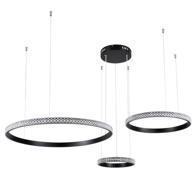 GLOBOSTAR® DIAMOND TRIO 61142 Μοντέρνο Κρεμαστό Φωτιστικό Οροφής LED 100W 12123lm 360° AC 220-240V IP20 Ρυθμιζόμενο Λευκό CCT με Χειριστήριο από 2700K έως 6000K Dimmable - Lumileds SMD Chip - Μαυρό Ματ - Μ110 x Π110 x Υ60cm - 3 Χρόνια Εγγύηση
