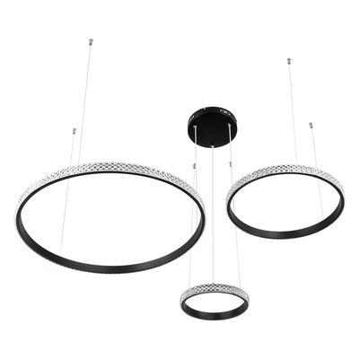 GLOBOSTAR® DIAMOND TRIO 61142 Μοντέρνο Κρεμαστό Φωτιστικό Οροφής LED 100W 12123lm 360° AC 220-240V IP20 Ρυθμιζόμενο Λευκό CCT με Χειριστήριο από 2700K έως 6000K Dimmable - Lumileds SMD Chip - Μαυρό Ματ - Μ110 x Π110 x Υ60cm - 3 Χρόνια Εγγύηση