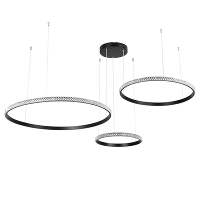 GLOBOSTAR® DIAMOND TRIO 61144 Μοντέρνο Κρεμαστό Φωτιστικό Οροφής LED 120W 14723lm 360° AC 220-240V IP20 Ρυθμιζόμενο Λευκό CCT με Χειριστήριο από 2700K έως 6000K Dimmable - Lumileds SMD Chip - Μαυρό Ματ - Μ150 x Π150 x Υ60cm - 3 Χρόνια Εγγύηση