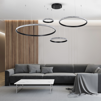 GLOBOSTAR® DIAMOND TETRA 61148 Μοντέρνο Κρεμαστό Φωτιστικό Οροφής LED 150W 18379lm 360° AC 220-240V IP20 Ρυθμιζόμενο Λευκό CCT με Χειριστήριο από 2700K έως 6000K Dimmable - Lumileds SMD Chip - Μαύρο Ματ - Μ150 x Π150 x Υ120cm - 3 Χρόνια Εγγύηση