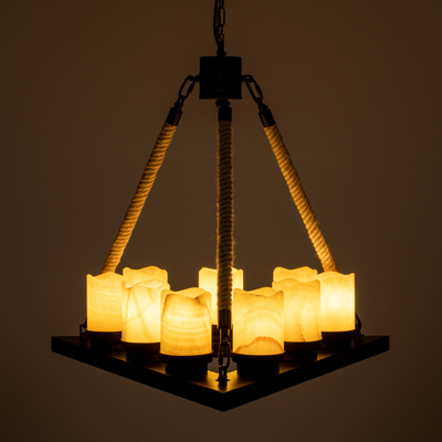 GLOBOSTAR® DOME 10001021 Vintage Κρεμαστό Φωτιστικό Οροφής με Ντουί 9 x E27 AC 220-240V IP20 - Μπεζ & Μαύρο - Μ68 x Π60 x Υ50cm