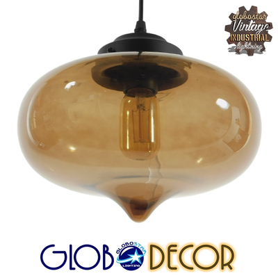 GLOBOSTAR® QUINN 01029 Vintage Κρεμαστό Φωτιστικό Οροφής με Ντουί 1 x E27 AC 220-240V IP20 - Μελί & Μαύρο - Μ26 x Π26 x Υ20cm