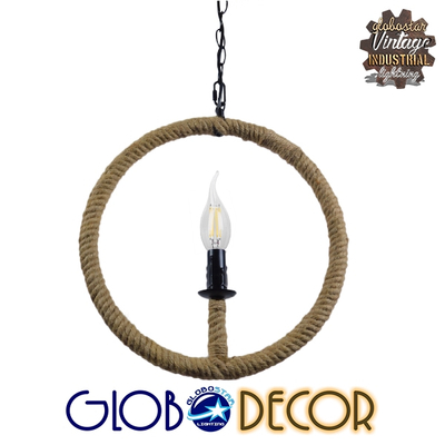 GLOBOSTAR® LINDELL 10001111 Vintage Κρεμαστό Φωτιστικό Οροφής με Ντουί 1 x E14 AC 220-240V IP20 - Μπεζ & Μαύρο - Μ37 x Π2.5 x Υ37cm