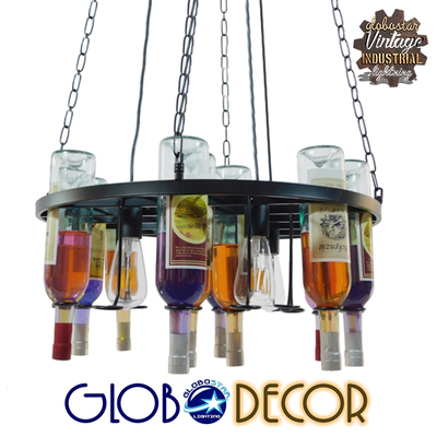 GLOBOSTAR® VINEYARD 10001139 Vintage Κρεμαστό Φωτιστικό Οροφής με Ντουί 4 x E27 AC 220-240V IP20 - Μαύρο & Διάφανο - Μ60 x Π60 x Υ20cm