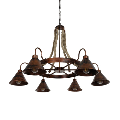 GLOBOSTAR® CAMELOT 10001191 Vintage Κρεμαστό Φωτιστικό Οροφής με Ντουί 6 x E27 AC 220-240V IP20 - Χάλκινο & Μπεζ - Μ95 x Π95 x Υ65cm