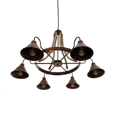 GLOBOSTAR® CAMELOT 10001191 Vintage Κρεμαστό Φωτιστικό Οροφής με Ντουί 6 x E27 AC 220-240V IP20 - Χάλκινο & Μπεζ - Μ95 x Π95 x Υ65cm