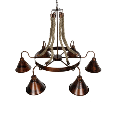 GLOBOSTAR® CAMELOT 10001191 Vintage Κρεμαστό Φωτιστικό Οροφής με Ντουί 6 x E27 AC 220-240V IP20 - Χάλκινο & Μπεζ - Μ95 x Π95 x Υ65cm