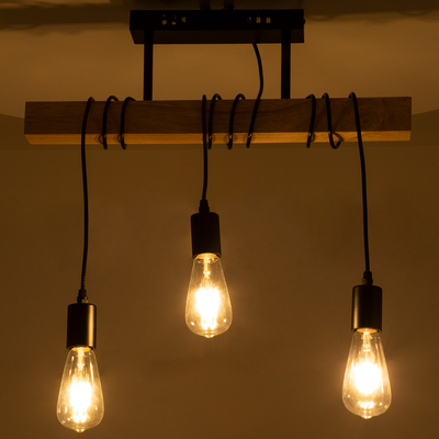 GLOBOSTAR® JOLLY 00605 Vintage Κρεμαστό Φωτιστικό Οροφής με Ντουί 3 x E27 AC 220-240V IP20 - Μαύρο & Μπεζ - Μ55 x Π6 x Υ115cm