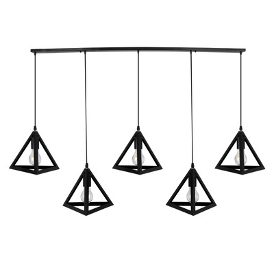 GLOBOSTAR® TRIANGLE 00608 Μοντέρνο Κρεμαστό Φωτιστικό Οροφής με Ντουί 5 x E27 AC 220-240V IP20 - Μαύρο - Μ170 x Π22 x Y130cm