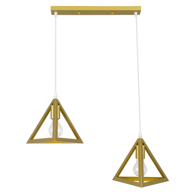 GLOBOSTAR® TRIANGLE 00615 Μοντέρνο Κρεμαστό Φωτιστικό Οροφής με Ντουί 2 x E27 AC 220-240V IP20 - Χρυσό - Μ60 x Π22 x Y130cm