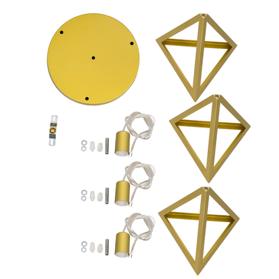 GLOBOSTAR® TRIANGLE 00620 Μοντέρνο Κρεμαστό Φωτιστικό Οροφής με Ντουί 3 x E27 AC 220-240V IP20 - Χρυσό - Μ49 x Π49 x Y130cm