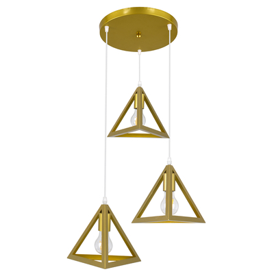 GLOBOSTAR® TRIANGLE 00620 Μοντέρνο Κρεμαστό Φωτιστικό Οροφής με Ντουί 3 x E27 AC 220-240V IP20 - Χρυσό - Μ49 x Π49 x Y130cm