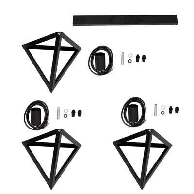 GLOBOSTAR® TRIANGLE 00621 Μοντέρνο Κρεμαστό Φωτιστικό Οροφής με Ντουί 3 x E27 AC 220-240V IP20 - Μαύρο - Μ70 x Π22 x Y130cm