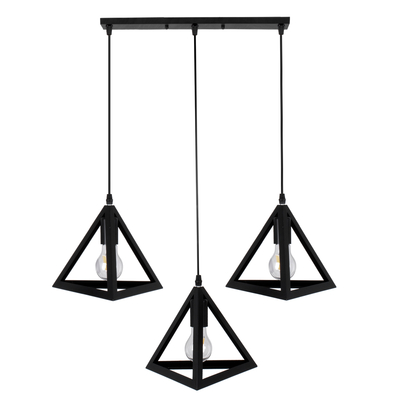 GLOBOSTAR® TRIANGLE 00621 Μοντέρνο Κρεμαστό Φωτιστικό Οροφής με Ντουί 3 x E27 AC 220-240V IP20 - Μαύρο - Μ70 x Π22 x Y130cm