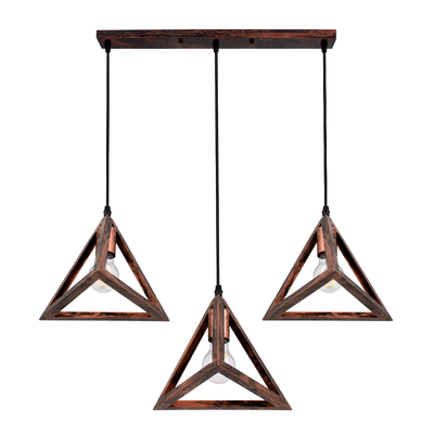 GLOBOSTAR® TRIANGLE 00623 Μοντέρνο Κρεμαστό Φωτιστικό Οροφής με Ντουί 3 x E27 AC 220-240V IP20 - Χάλκινο - Μ70 x Π22 x Y130cm